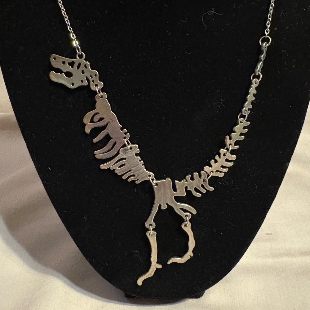 Silver Dinosaur Skeleton Necklace